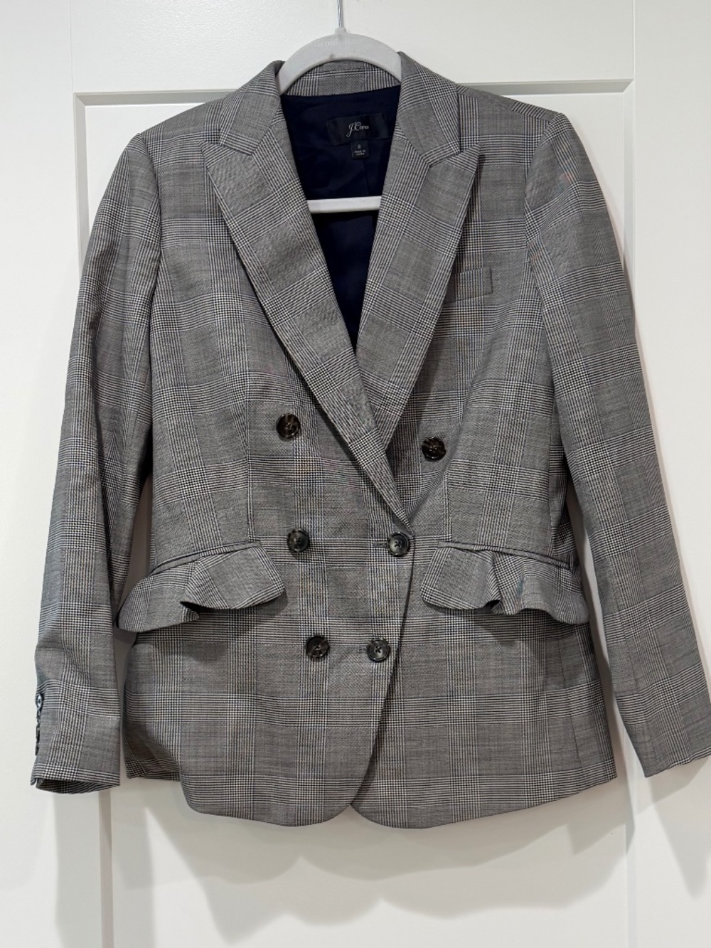 J.Crew Plaid Blazer Suit Jacket Ruffle trim Women's sz 2 Like New J. Crew JCREW